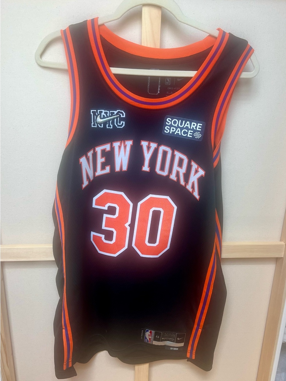 Knicks Black Jersey with Orange and Blue Trim, Randall #30